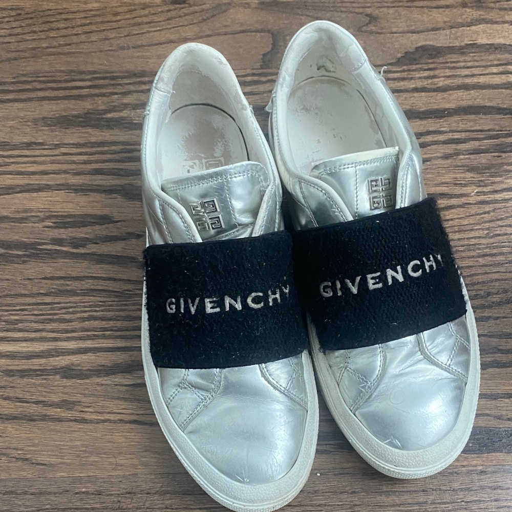 Givenchy Metallic Silver Sneakers with Black Strap
